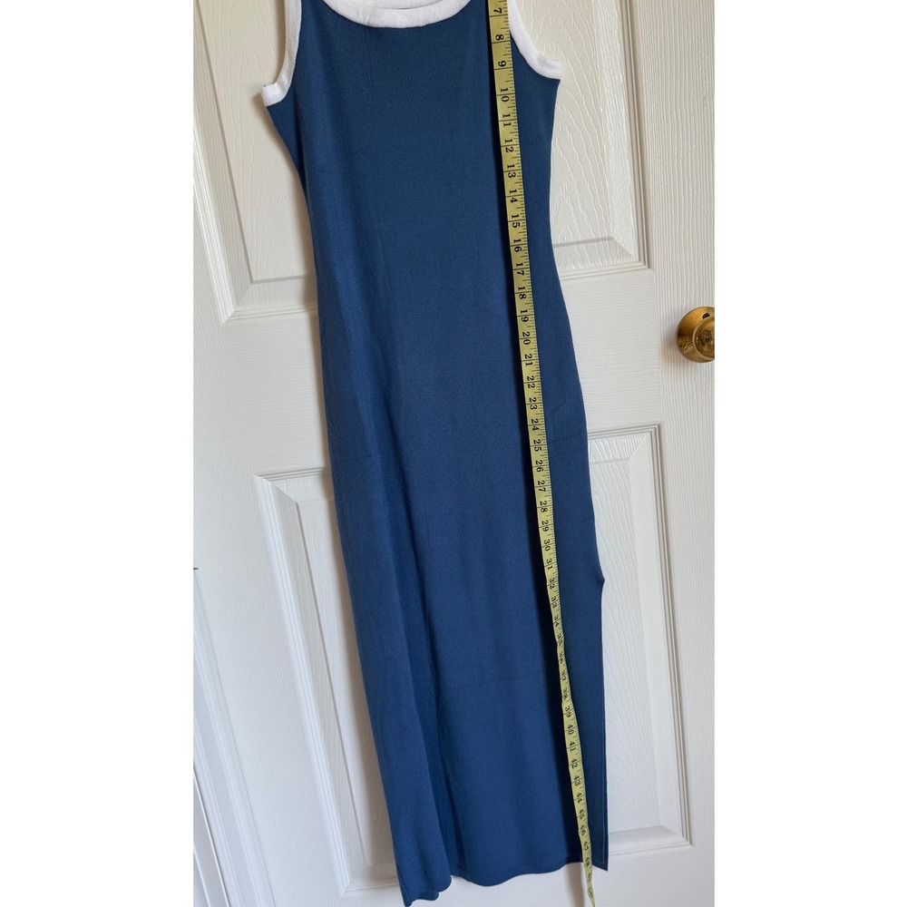 ZESICA Blue Ribbed Knit Contrast Trim Sleeveless Side Slit Midi Dress Medium - Picture 7 of 8